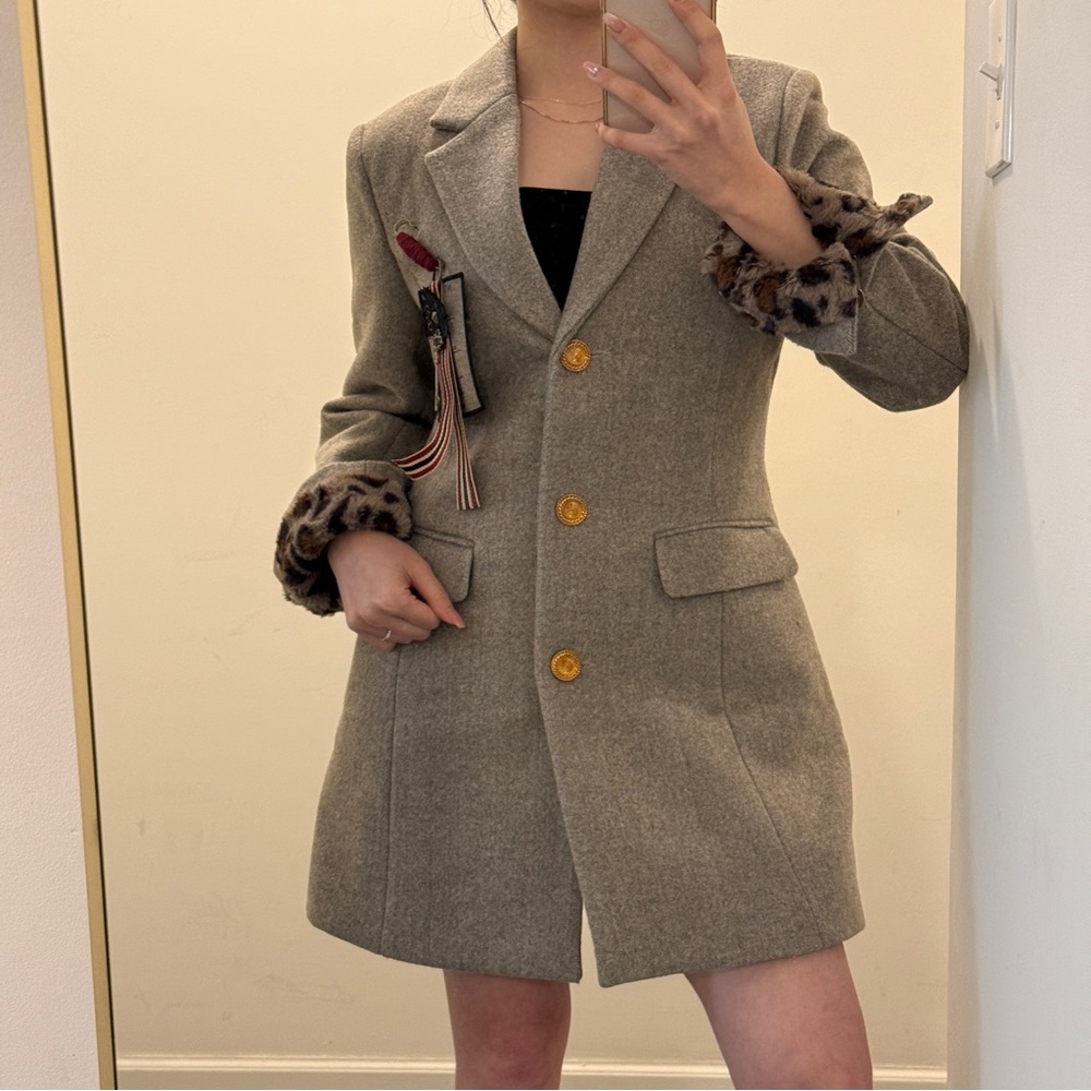 NWOT Luxury animal print fur trim blazer